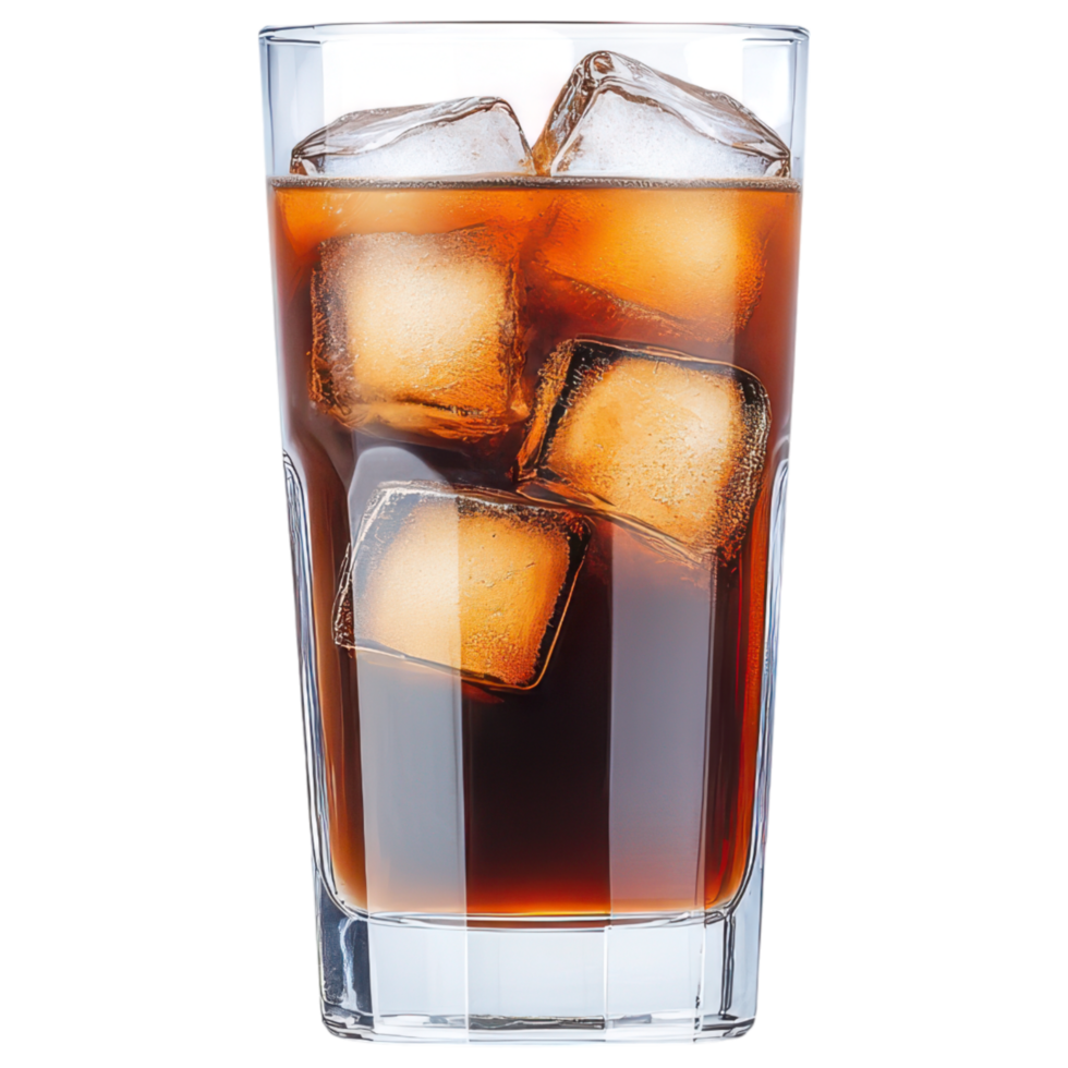 Free Isolated on Transparent Background, Refreshing coffee drink served over ice in clear glass, perfect for warm days png