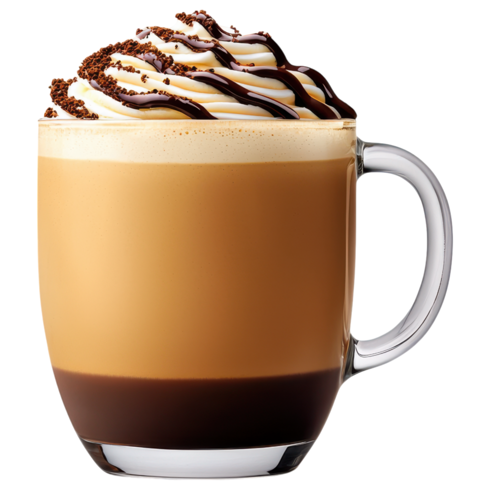 Free Isolated on Transparent Background, delicious coffee drink topped with whipped cream and chocolate drizzle creates delightful experience png