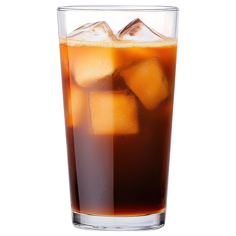 Free Isolated on Transparent Background, Refreshing iced coffee drink served in tall glass with ice cubes for perfect summer treat png