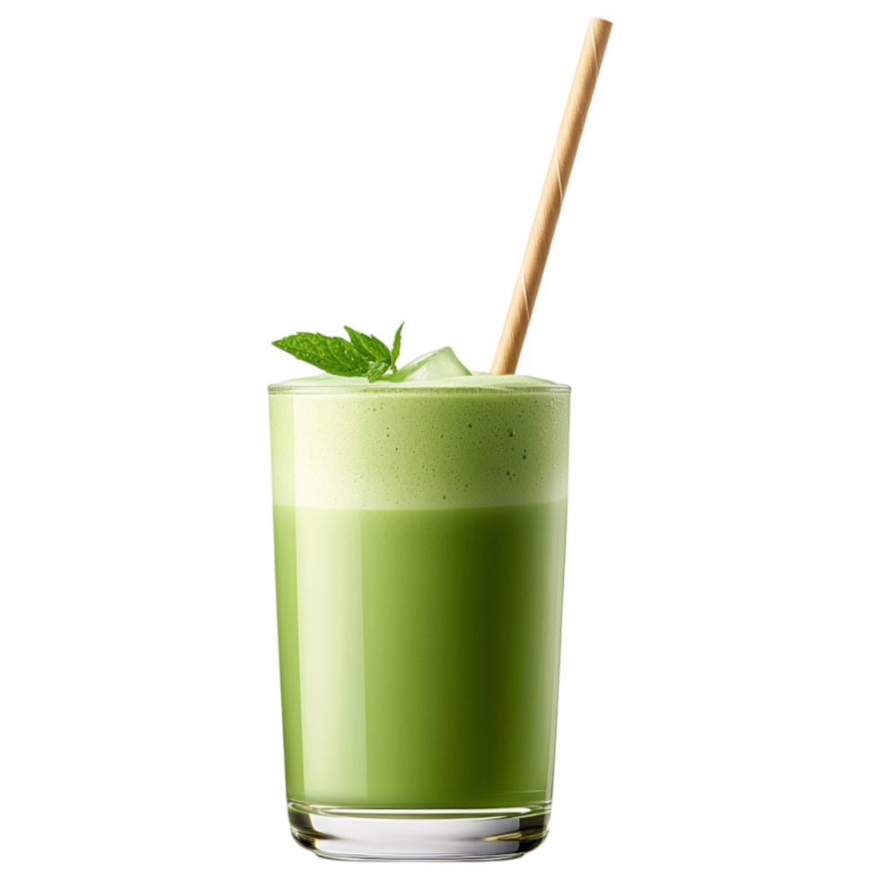 Free Isolated on Transparent Background, Refreshing matcha drink with ice and mint leaves offers vibrant green color and delightful taste png