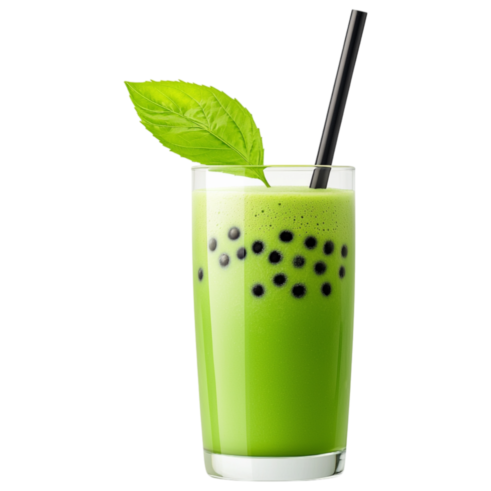 Free Isolated on Transparent Background, Refreshing matcha drink with hint of mint and tapioca pearls for delightful experience png