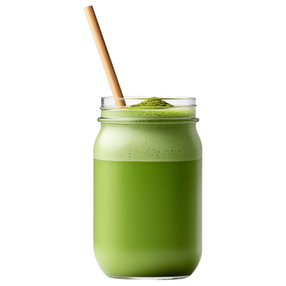Free Isolated on Transparent Background, refreshing matcha drink served in glass jar with straw creates vibrant green experience png