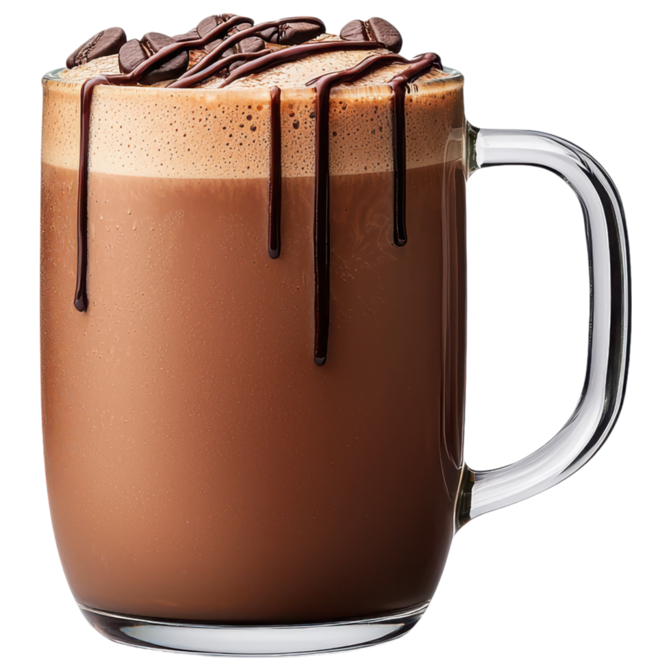 Free Isolated on Transparent Background, Indulge in rich coffee drink topped with chocolate and coffee beans for delightful experience png