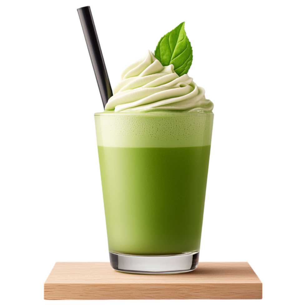 Free Isolated on Transparent Background, refreshing matcha drink topped with creamy foam and leaf garnish, perfect for any occasion png
