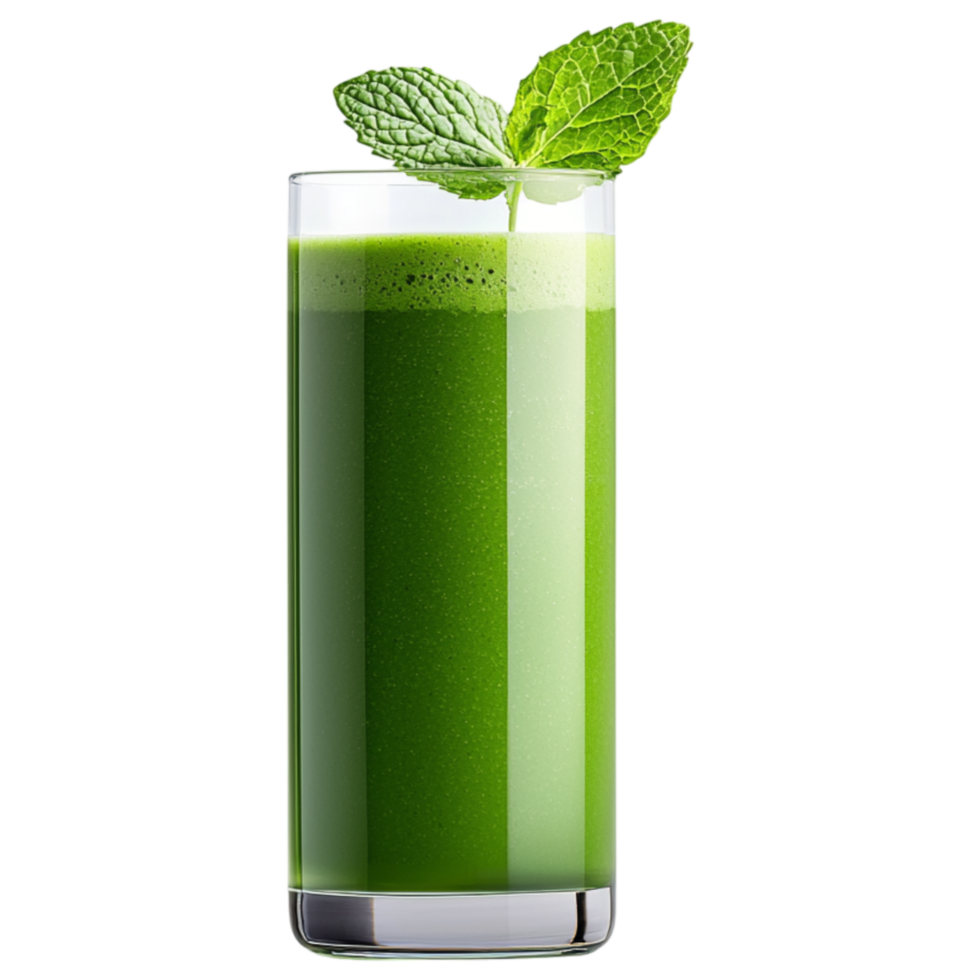 Free Isolated on Transparent Background, Refreshing matcha drink garnished with mint leaves offers vibrant green color and invigorating taste png