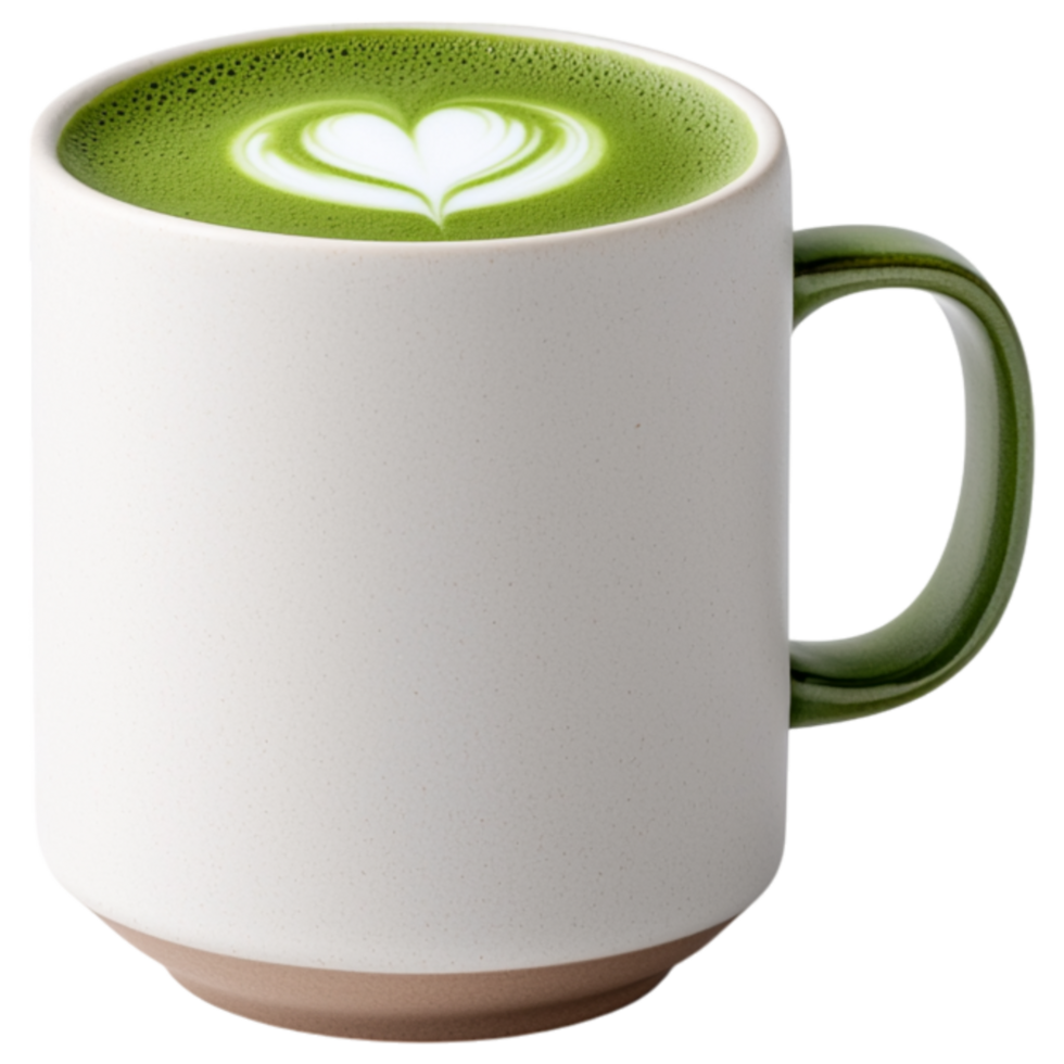 Free Isolated on Transparent Background, creamy matcha drink in stylish cup showcases heart design on top, perfect for relaxation png