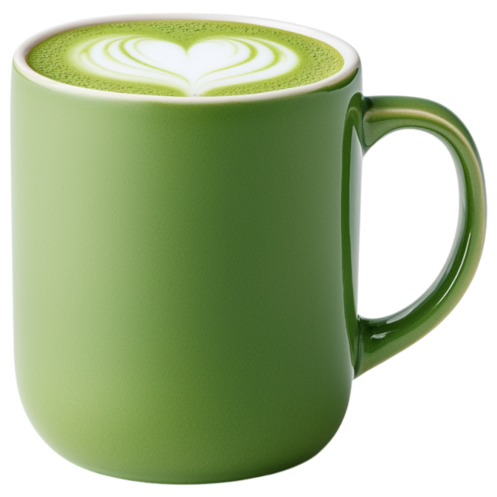 Free Isolated on Transparent Background, vibrant matcha drink in green mug showcases beautiful heart design on top, inviting warmth and comfort png
