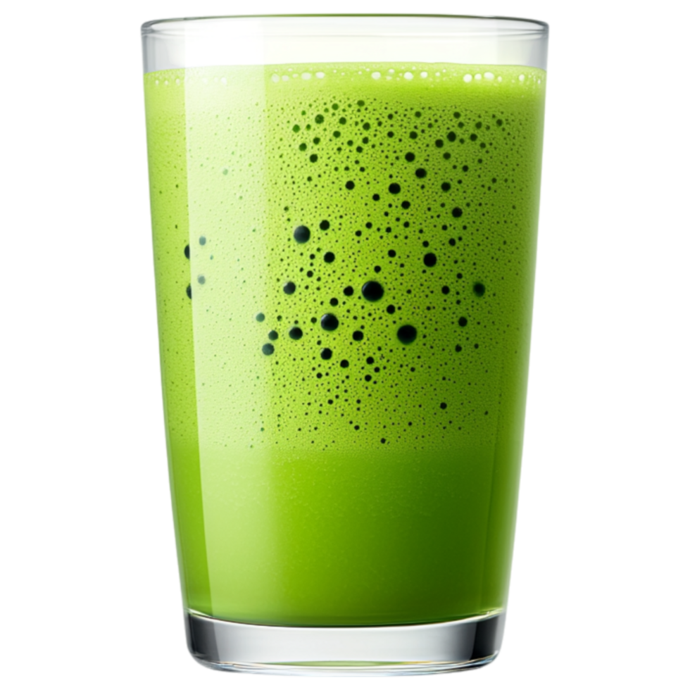 Free Isolated on Transparent Background, Refreshing matcha drink in clear glass with bubbles and vibrant green color png