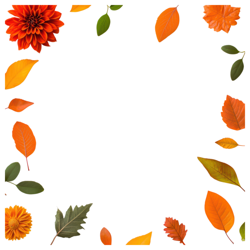 Free Isolated on Transparent Background, vibrant flower and colorful leaves create beautiful frame that enhances any design png