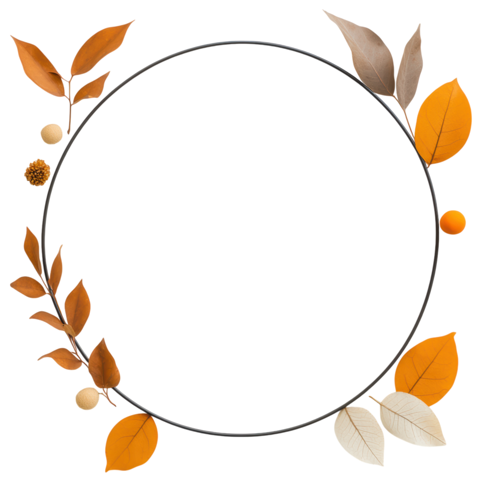 Free Isolated on Transparent Background, beautiful frame adorned with vibrant leaves and flowers creates warm and inviting atmosphere png