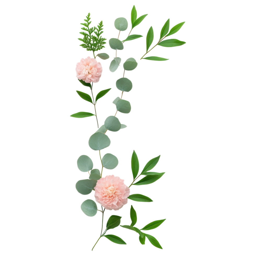 Free Isolated on Transparent Background, beautiful flower and leaf arrangement framed by delicate greenery creates serene atmosphere png