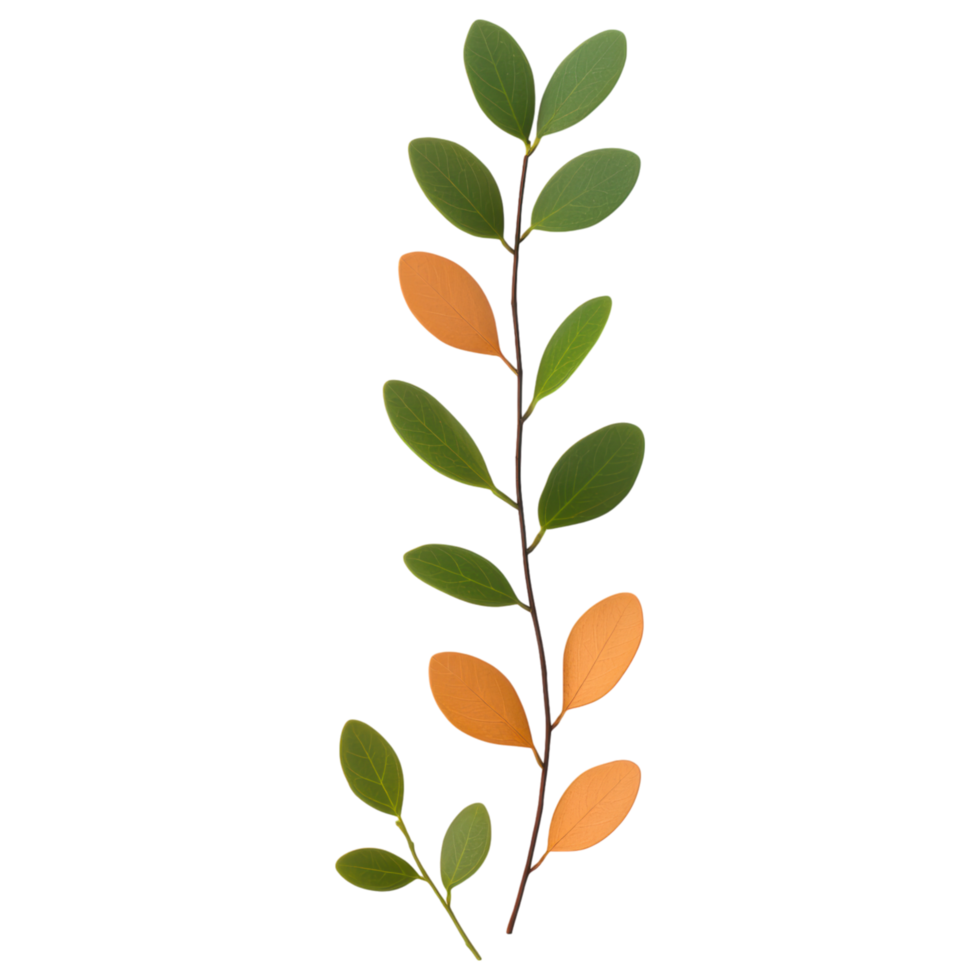 Free Isolated on Transparent Background, Beautiful leaves in various shades of green and orange create natural frame for any design png