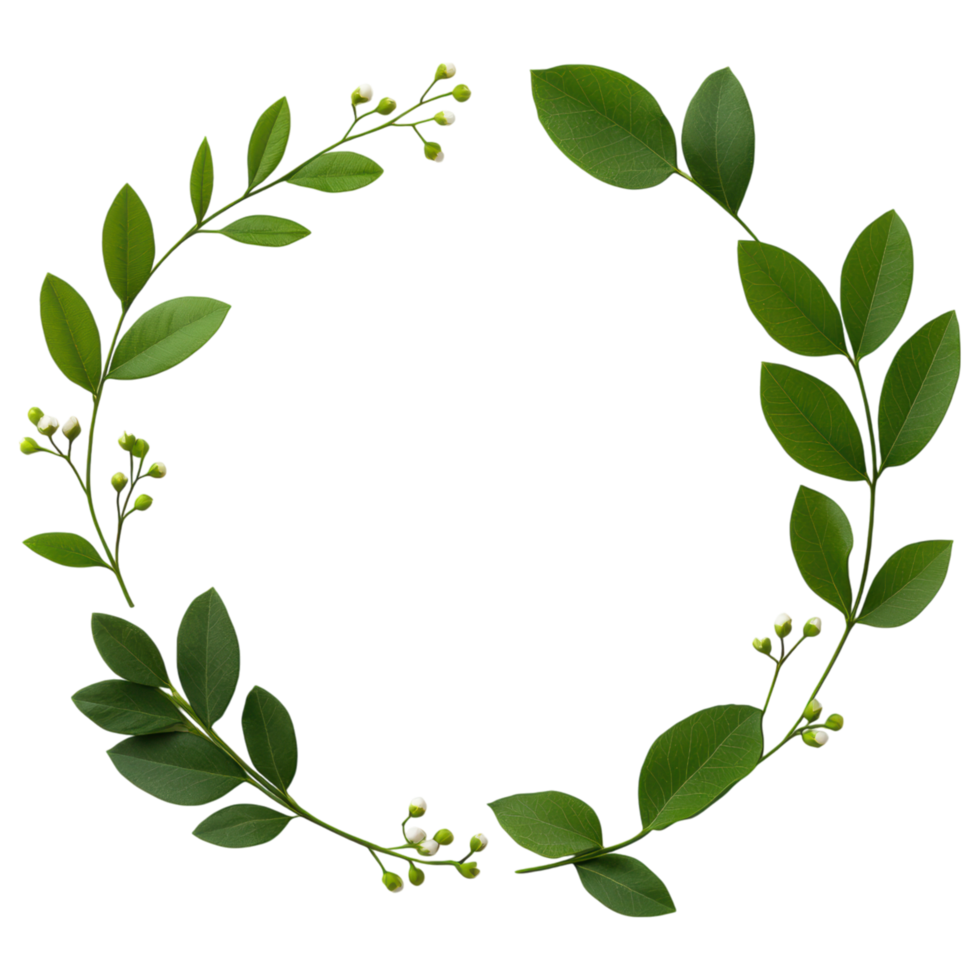 Free Isolated on Transparent Background, beautiful frame of green leaves and delicate buds creates serene atmosphere in nature png