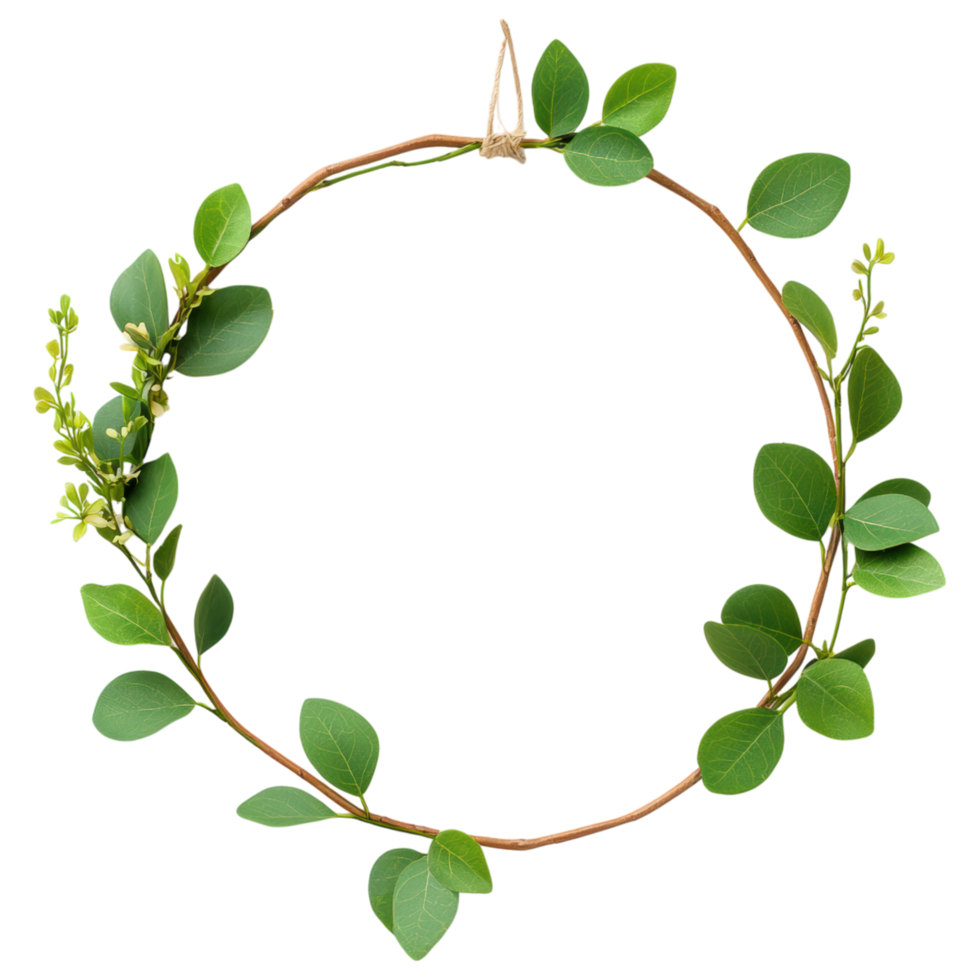 Free Isolated on Transparent Background, beautiful frame made of green leaves and delicate flowers creates serene atmosphere png