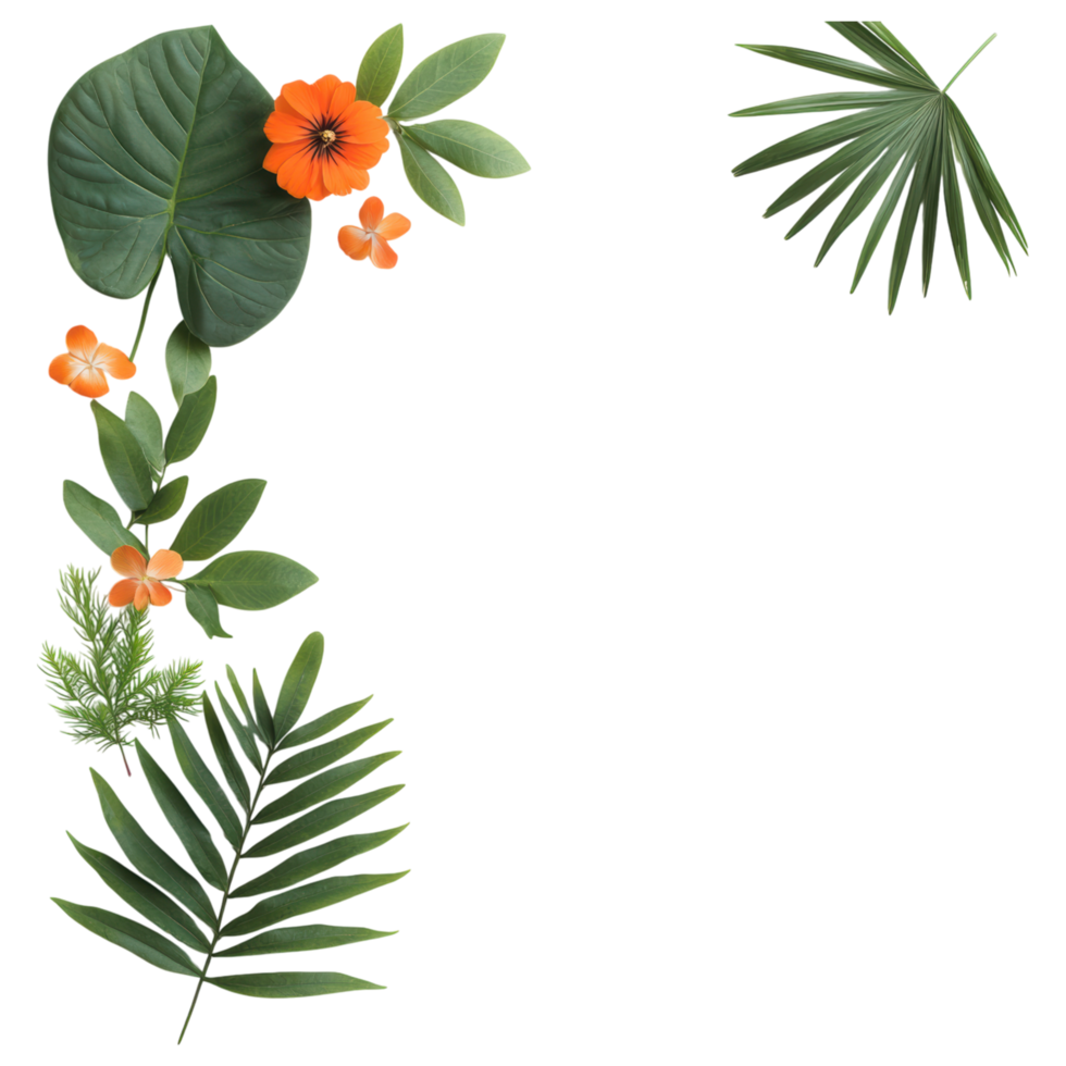 Free Isolated on Transparent Background, Beautiful flowers and vibrant leaves create lovely frame of nature beauty png