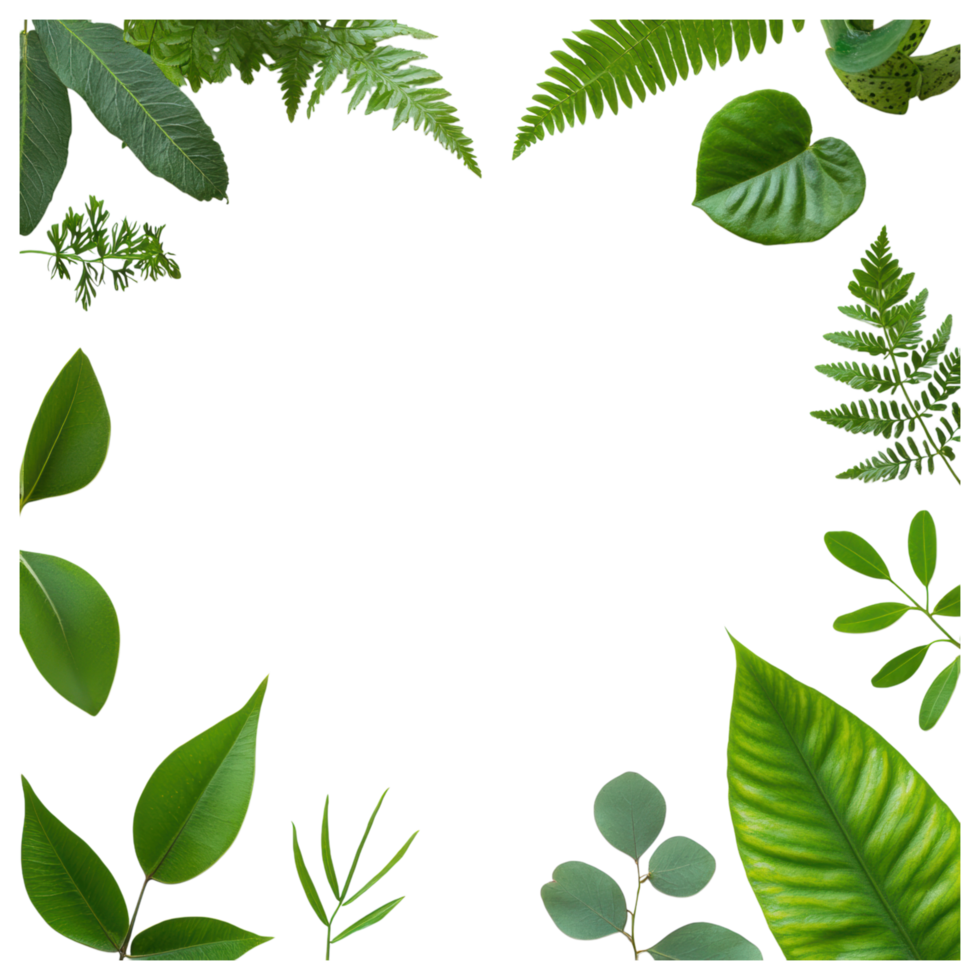 Free Isolated on Transparent Background, Lush green leaves create beautiful frame showcasing nature vibrant beauty and serenity png