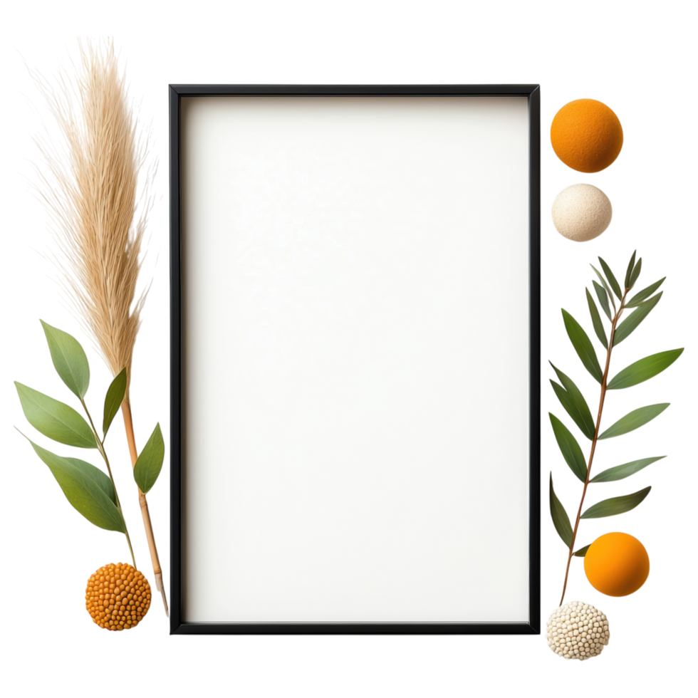 Free Isolated on Transparent Background, beautiful frame adorned with vibrant leaves and decorative flowers creates stunning display png