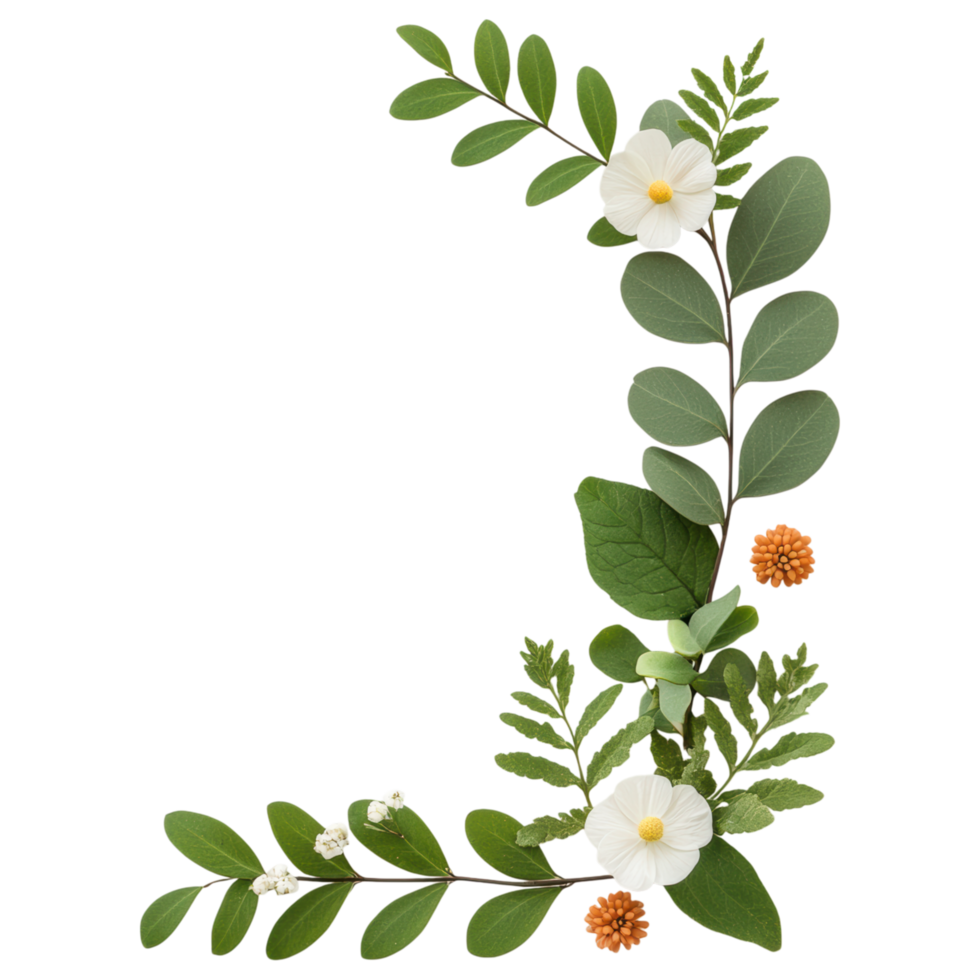 Free Isolated on Transparent Background, beautiful arrangement of flowers and leaves creates lovely frame for any design png