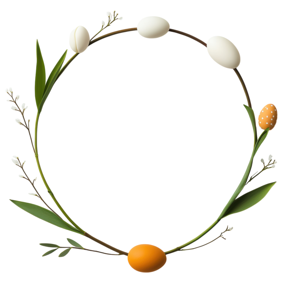 Free Isolated on Transparent Background, Easter frame with delicate eggs and greenery creates joyful spring atmosphere for celebrations png