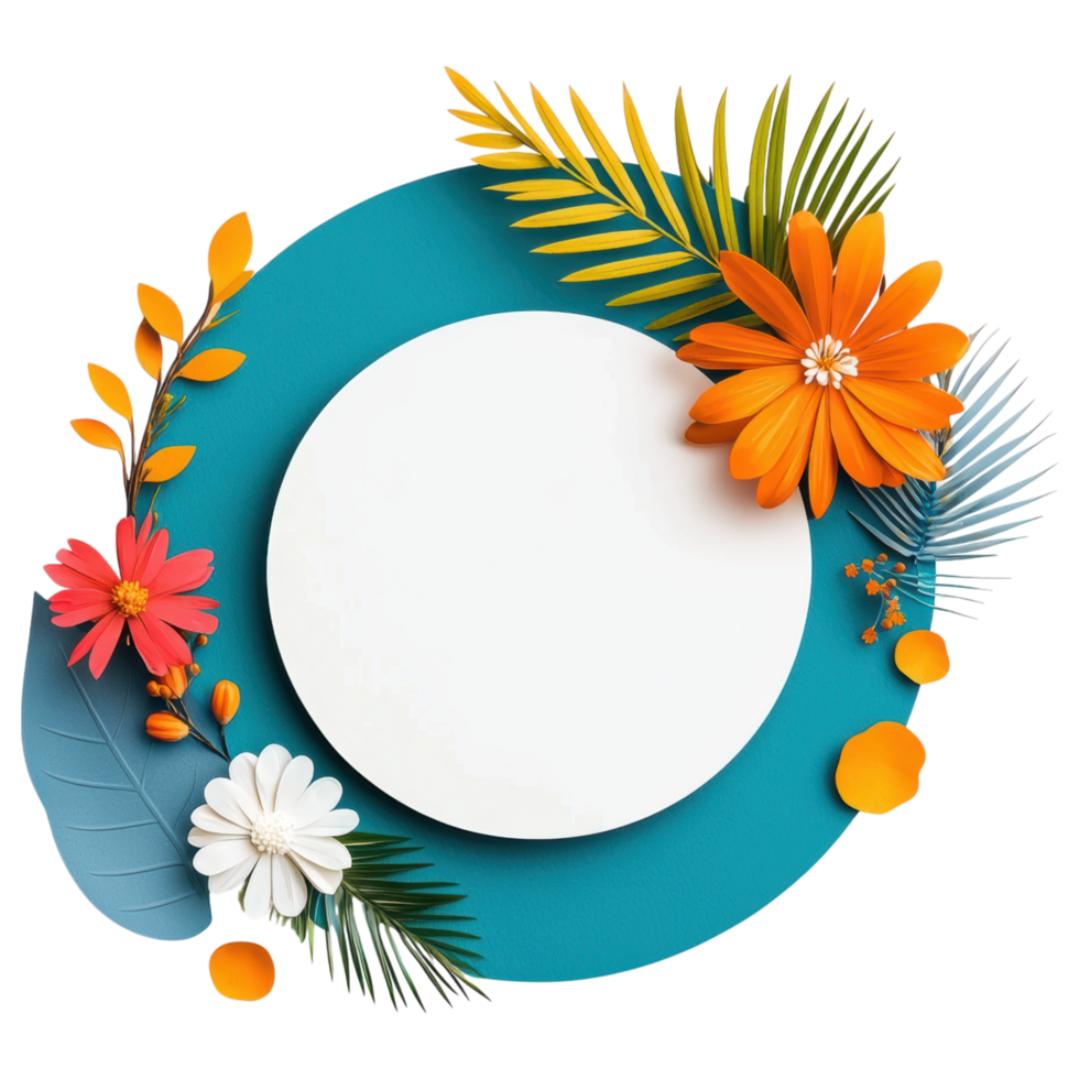 Free Isolated on Transparent Background, Bright flowers and vibrant leaves create beautiful frame for your creative ideas png