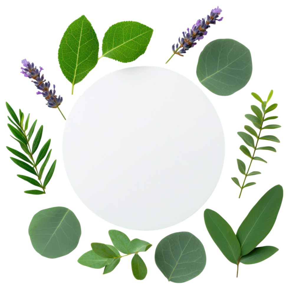 Free Isolated on Transparent Background, beautiful frame of vibrant leaves and delicate flowers surrounds blank circle inviting creativity png