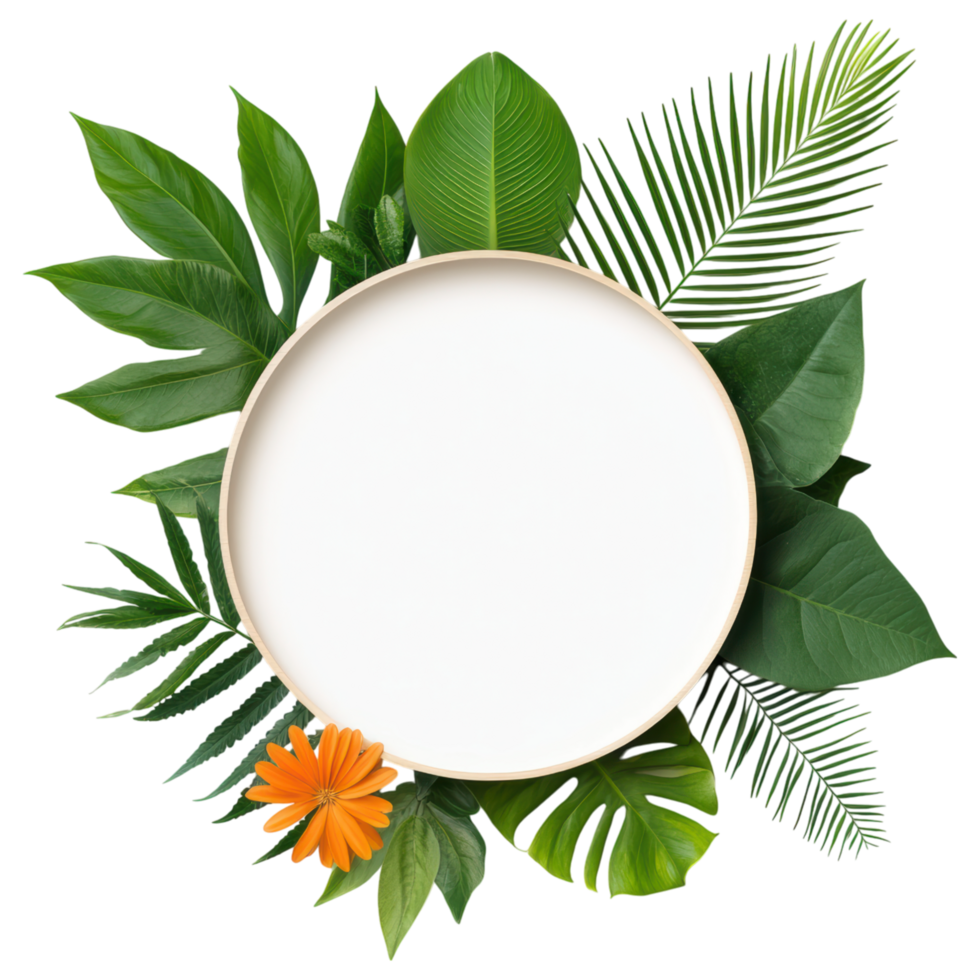 Free Isolated on Transparent Background, beautiful frame adorned with vibrant leaves and bright flower creates perfect backdrop for any design png