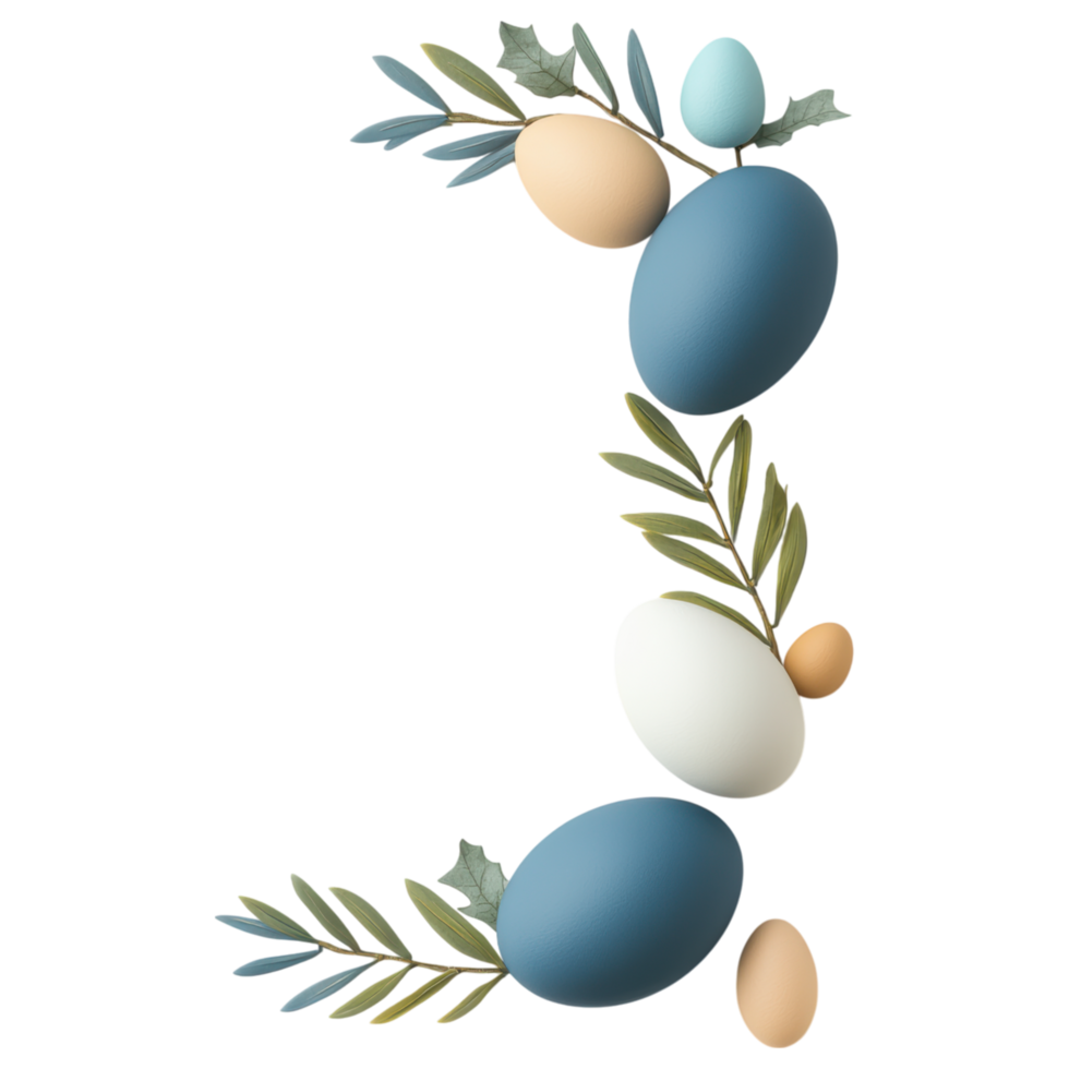 Free Isolated on Transparent Background, Easter eggs in beautiful frame adorned with leaves create serene spring atmosphere png