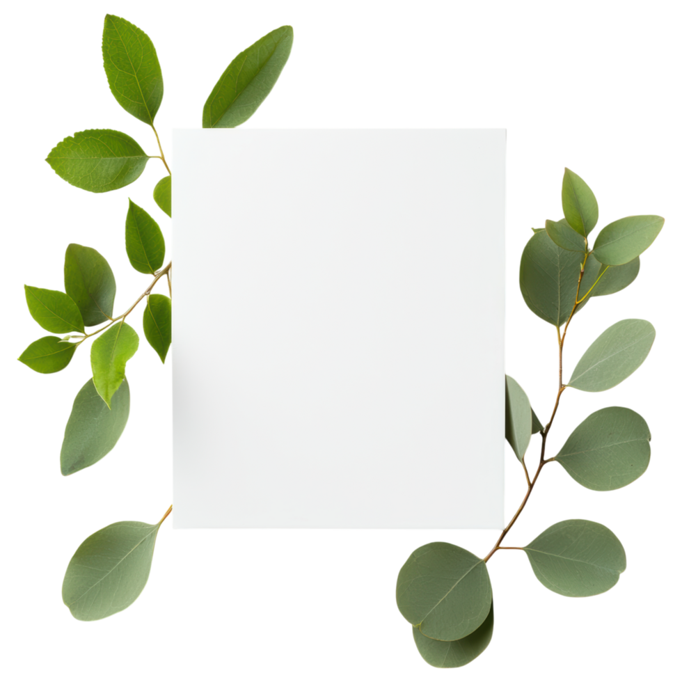 Free Isolated on Transparent Background, beautiful frame of green leaves surrounds blank canvas inviting creativity and inspiration png