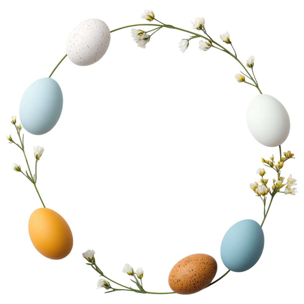Free Isolated on Transparent Background, Colorful easter eggs arranged in beautiful frame with delicate flowers create festive atmosphere png