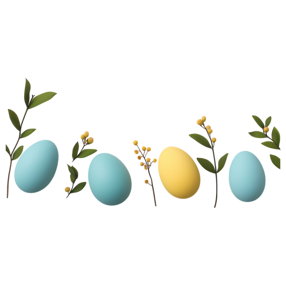 Free Isolated on Transparent Background, Easter eggs in decorative frame with vibrant colors and greenery create joyful atmosphere png