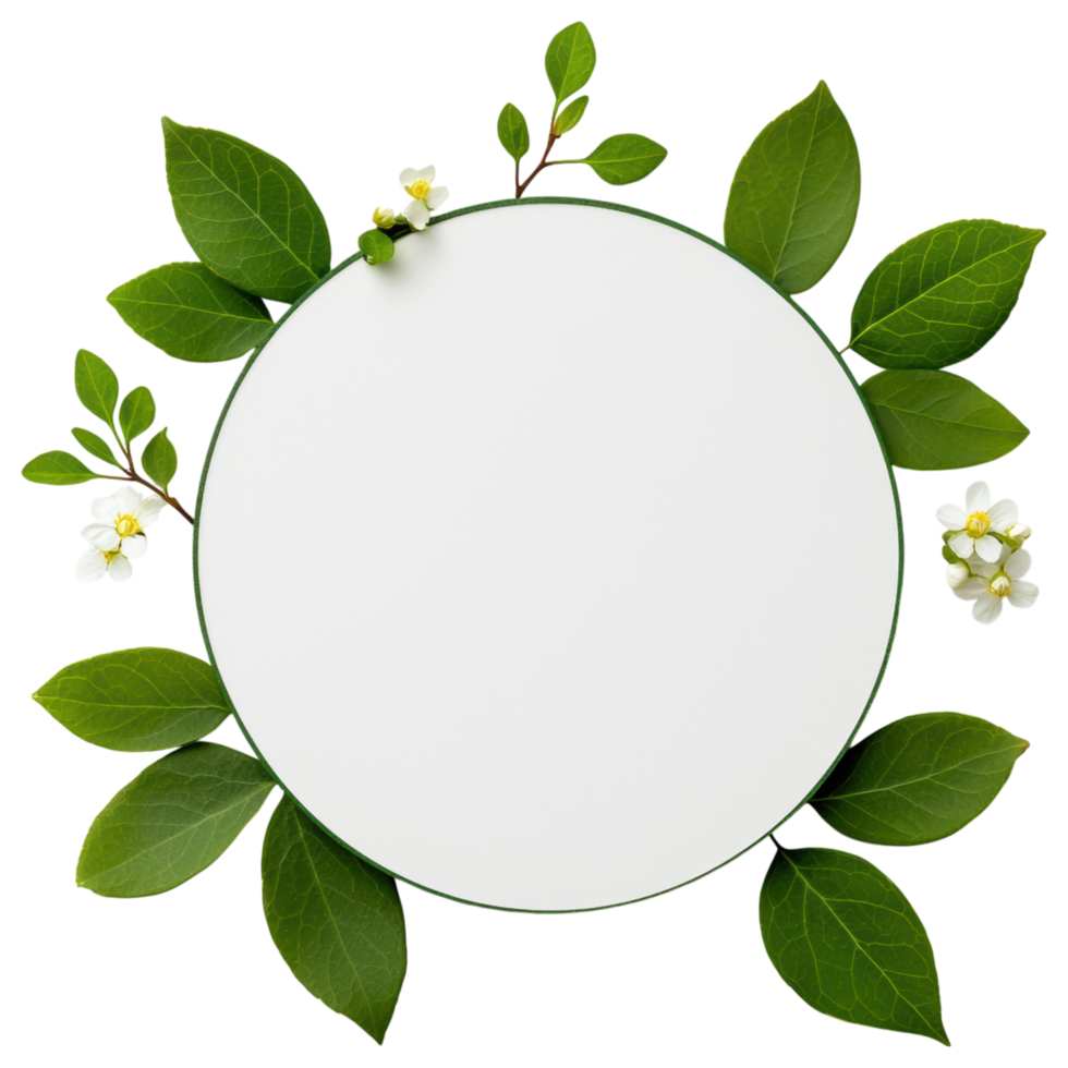 Free Isolated on Transparent Background, beautiful frame of green leaves and delicate flowers surrounds blank space perfect for messages or art png
