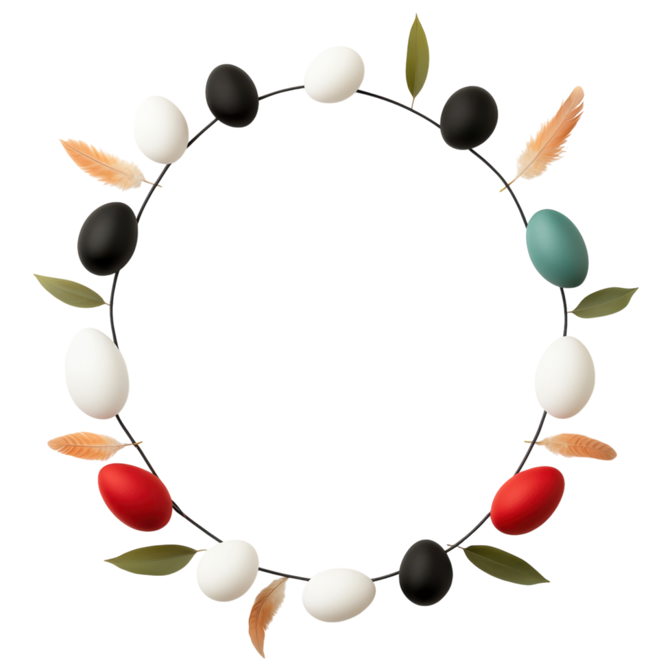 Free Isolated on Transparent Background, Easter frame with colorful eggs and colorful leaves creates festive atmosphere for spring celebrations png