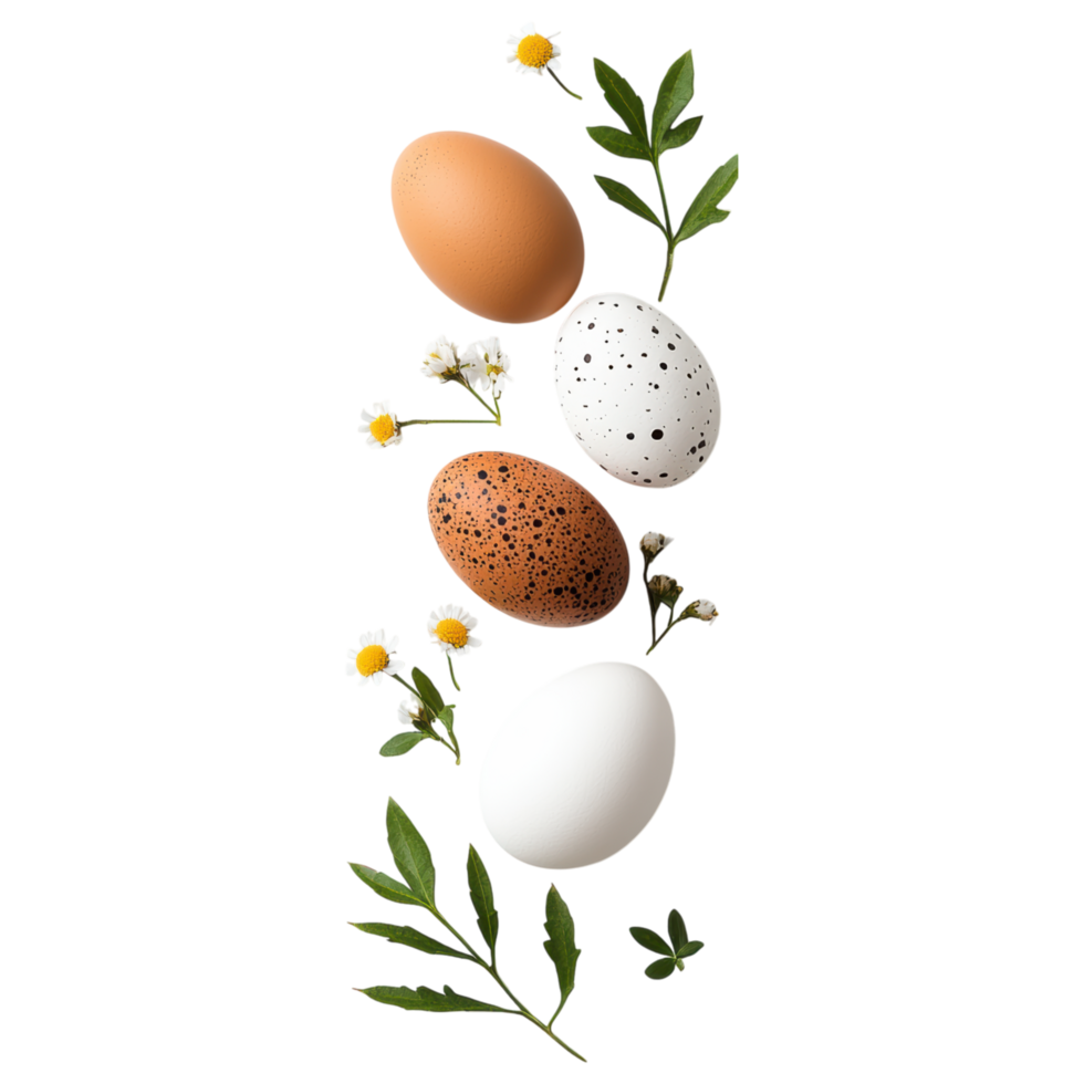 Free Isolated on Transparent Background, Fresh eggs arranged beautifully with flowers and leaves create perfect easter frame for spring png