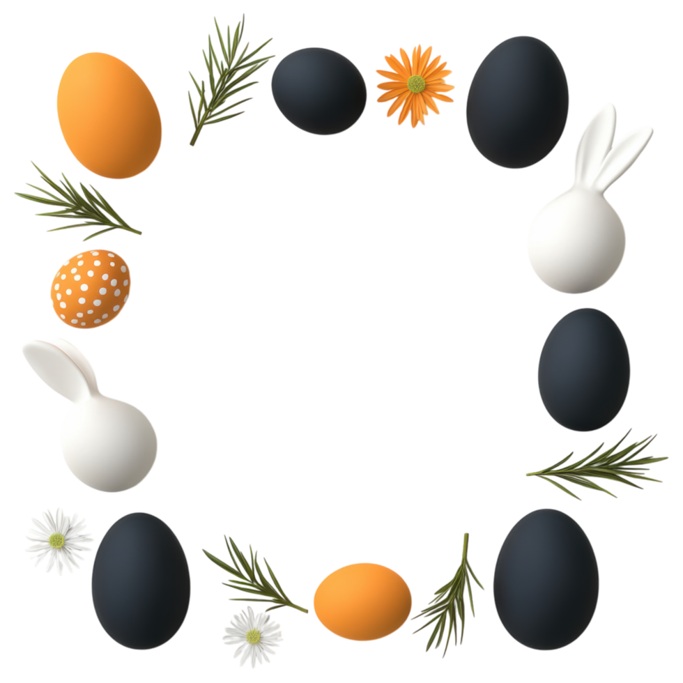 Free Isolated on Transparent Background, Easter frame with colorful eggs and playful bunnies creates festive atmosphere for celebrations png