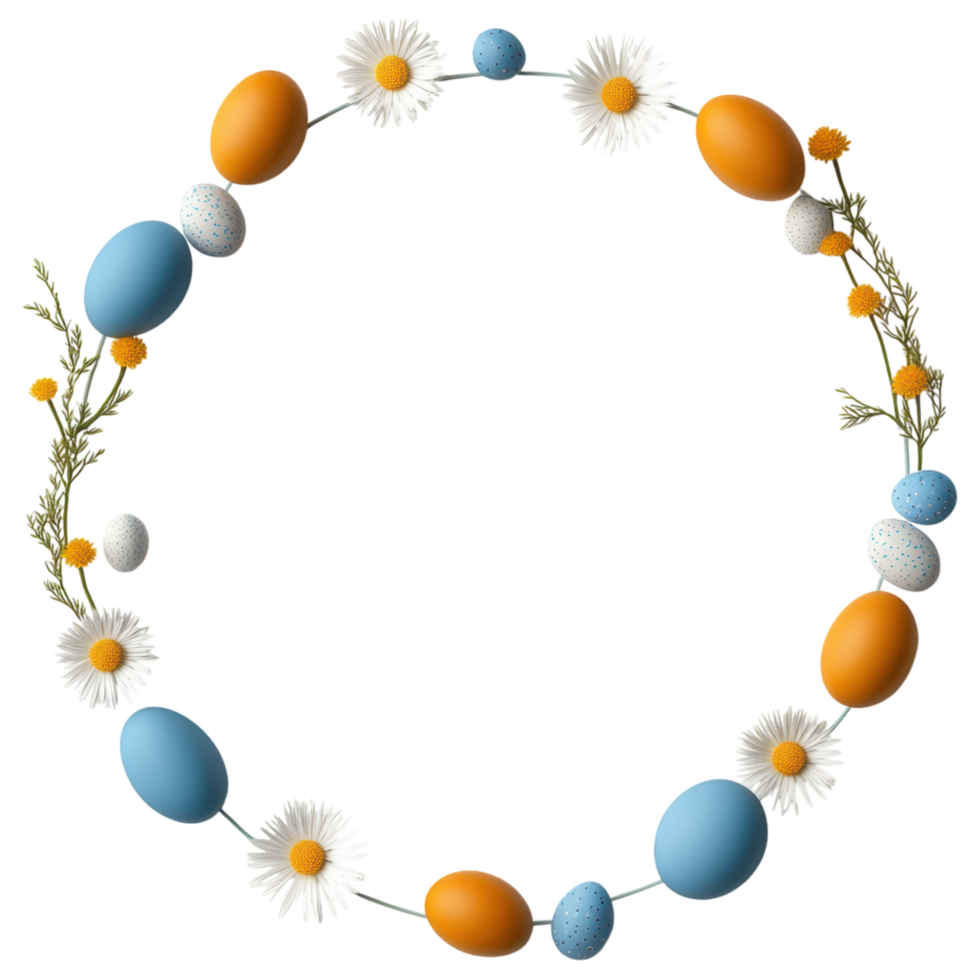 Free Isolated on Transparent Background, beautiful easter frame adorned with colorful eggs and flowers creates festive atmosphere png