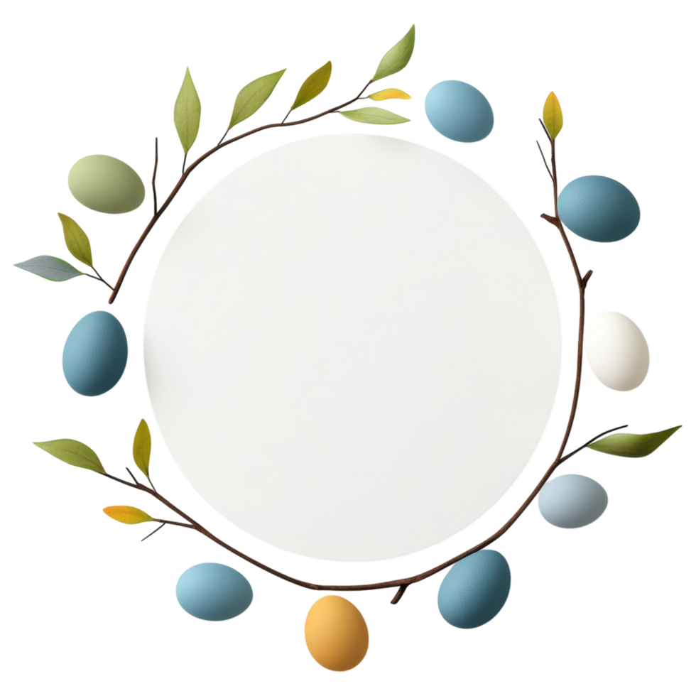 Free Isolated on Transparent Background, beautiful easter frame adorned with colorful eggs and leaves creates perfect backdrop for spring png