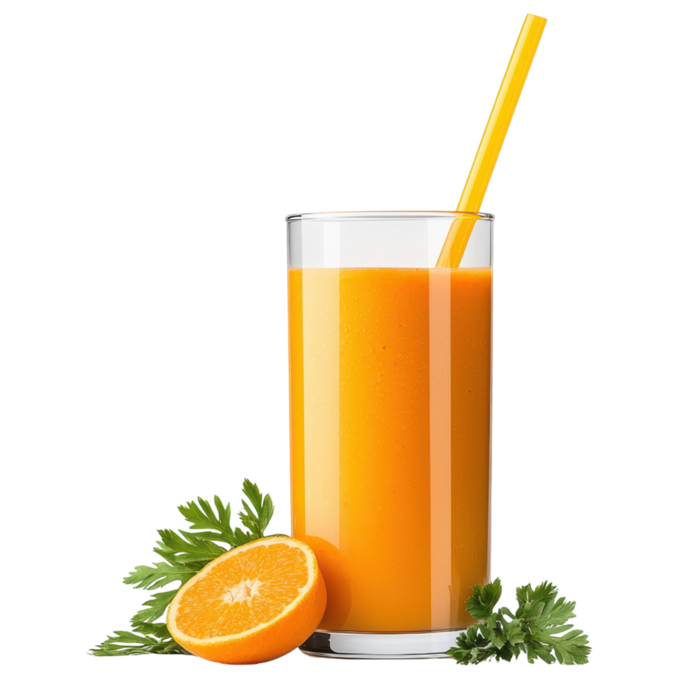 Free Isolated on Transparent Background, Refreshing smoothie drink made with vibrant orange and garnished with fresh herbs png
