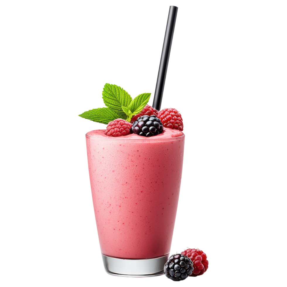 Free Isolated on Transparent Background, refreshing smoothie drink topped with mix berries and mint creates delightful experience png