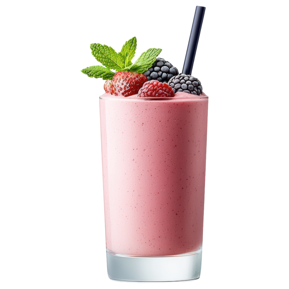 Free Isolated on Transparent Background, refreshing smoothie drink topped with berries and mint png