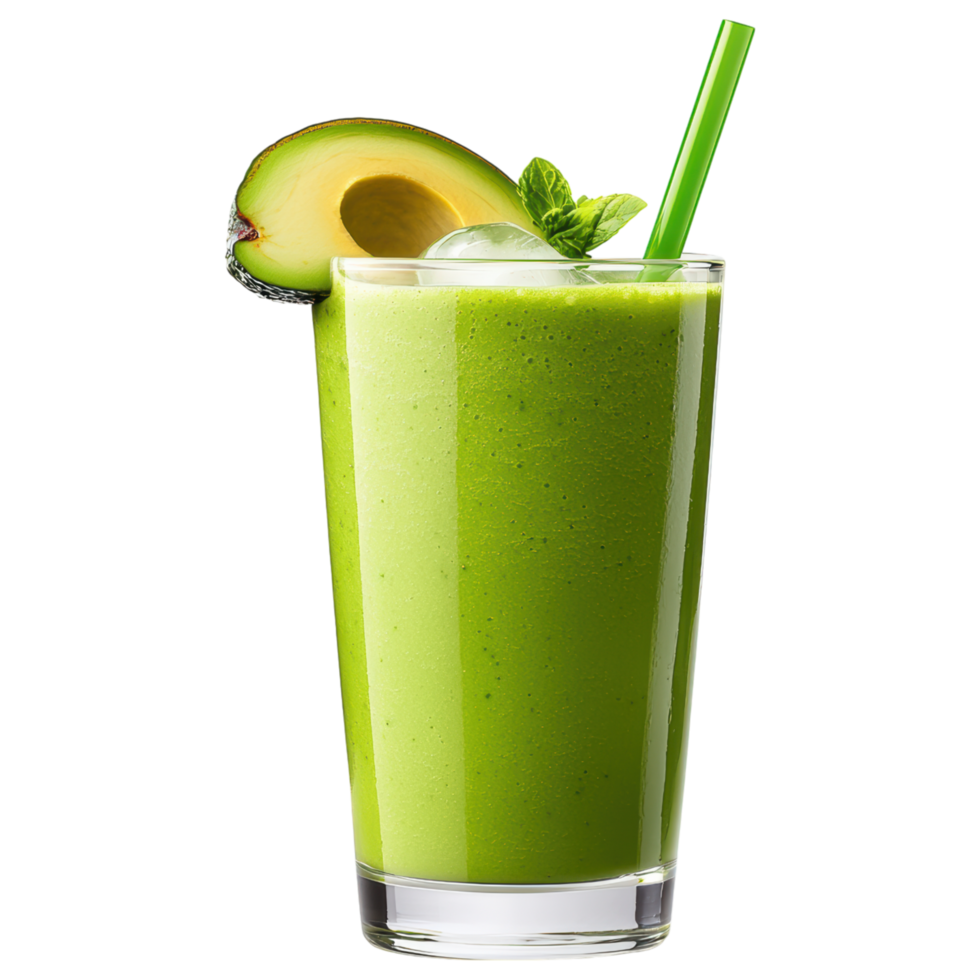 Free Isolated on Transparent Background, refreshing smoothie drink made with vibrant green ingredients and garnished with avocado png