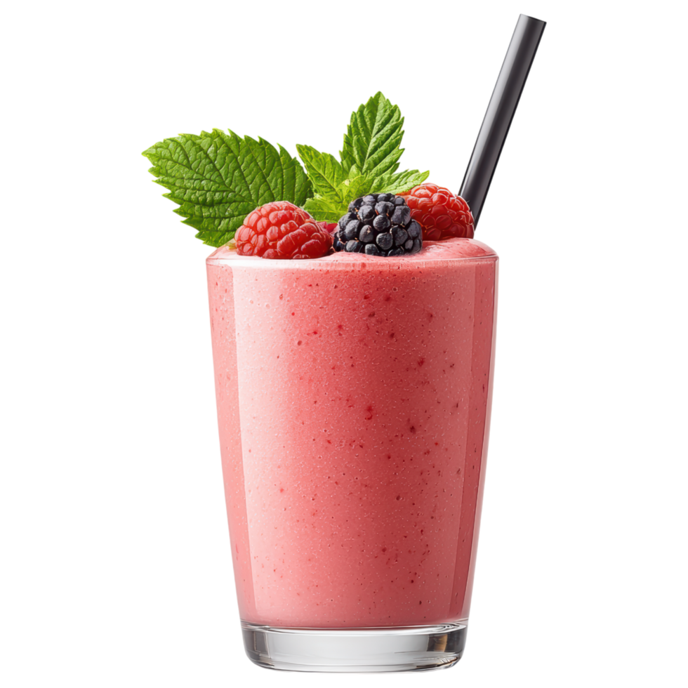 Free Isolated on Transparent Background, refreshing smoothie drink topped with berries and mint leaves offers delightful taste experience png