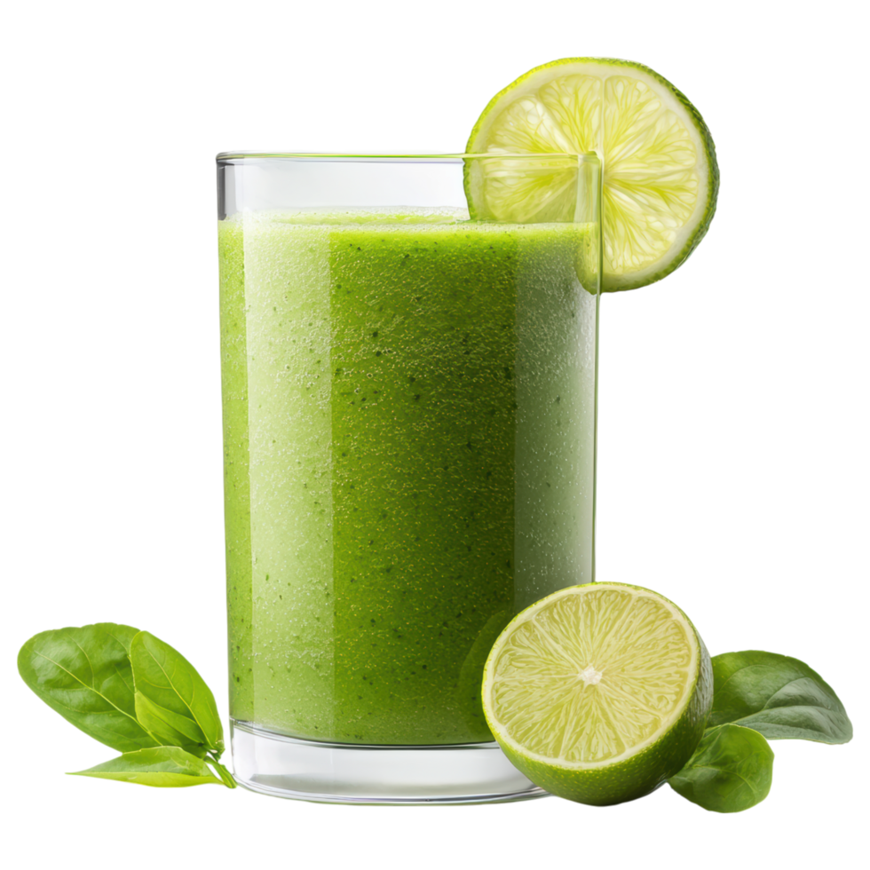 Free Isolated on Transparent Background, refreshing smoothie drink made with vibrant green ingredients and garnished with lime png