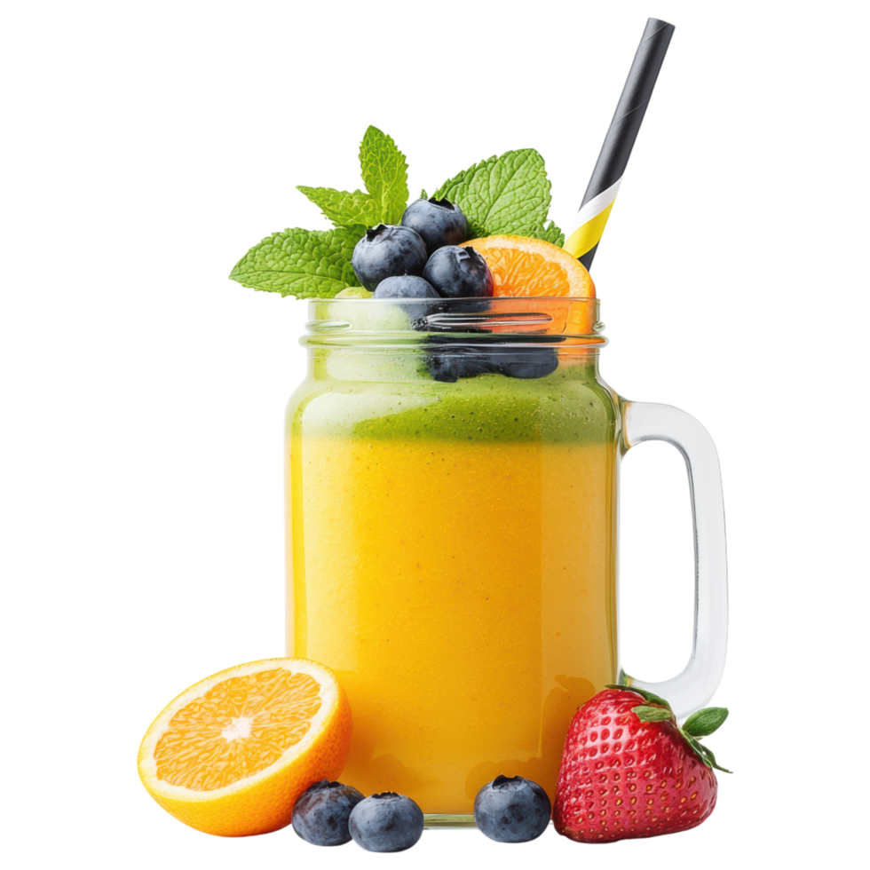 Free Isolated on Transparent Background, Refreshing smoothie drink with vibrant colors and fresh fruits garnished with mint leaves png