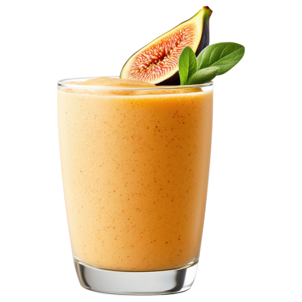 Free Isolated on Transparent Background, refreshing smoothie drink made with ripe figs and garnished with slice of fruit and mint leaves png