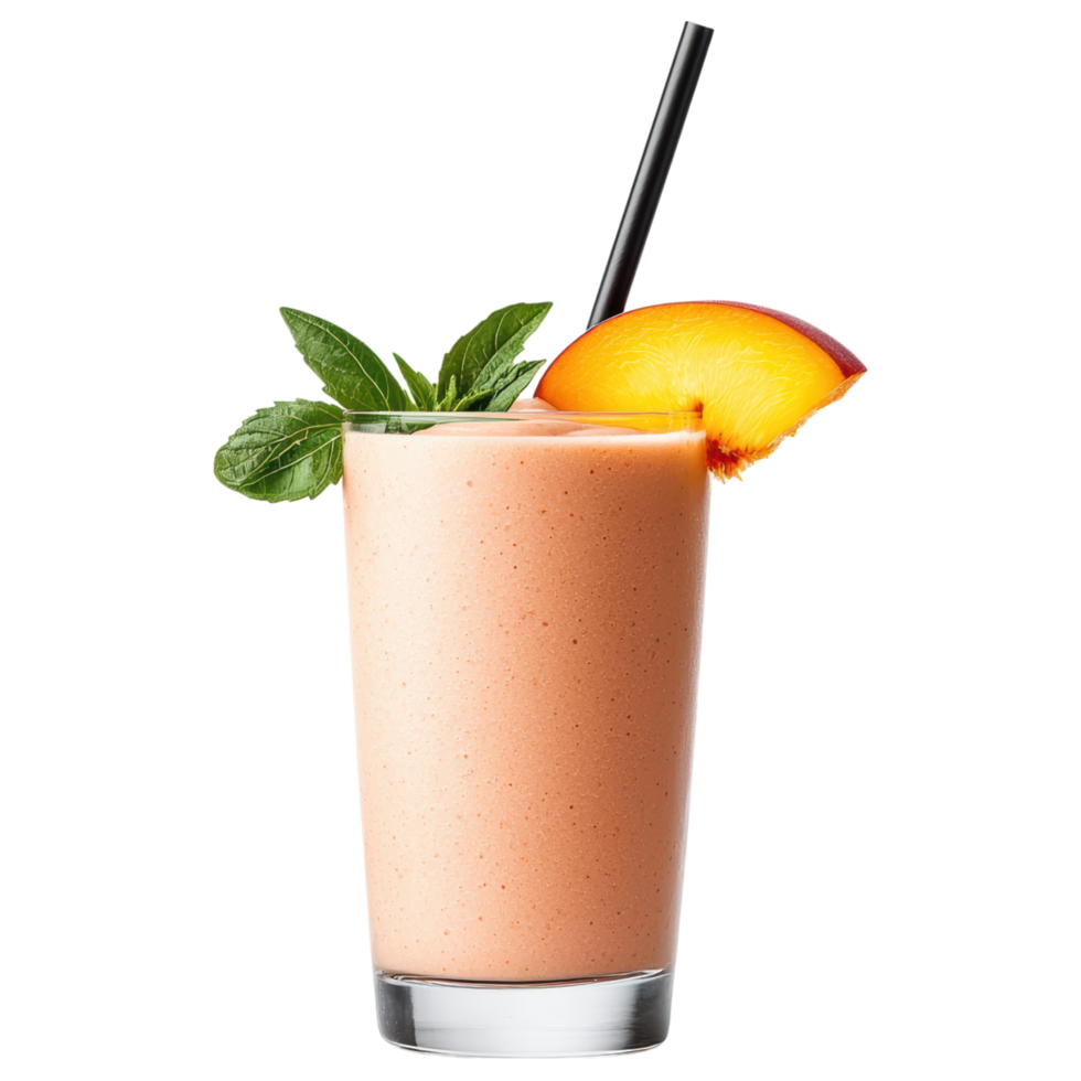 Free Isolated on Transparent Background, refreshing smoothie drink garnished with mint and peach slice offers delightful taste experience png