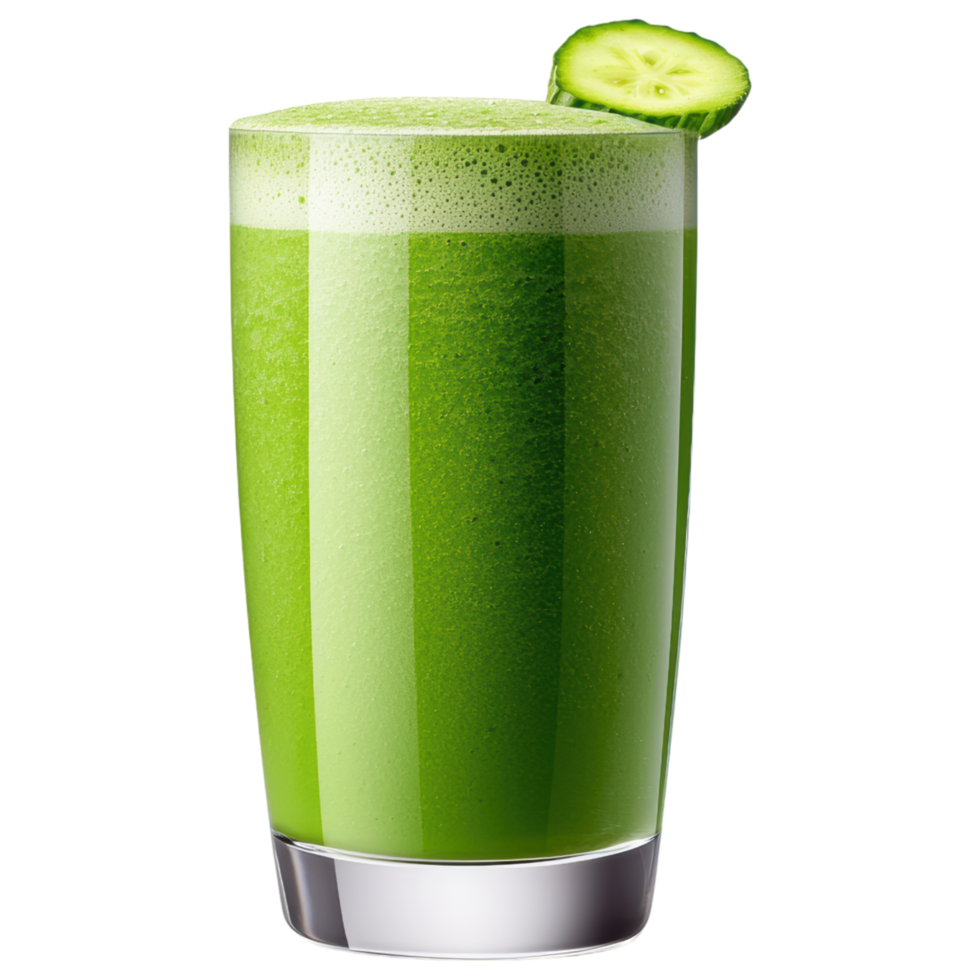 Free Isolated on Transparent Background, Refreshing smoothie drink with vibrant green color and slice of cucumber on top png