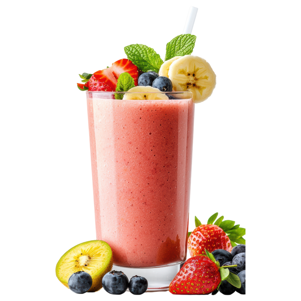 Free Isolated on Transparent Background, refreshing smoothie drink filled with vibrant fruits like strawberries and bananas png