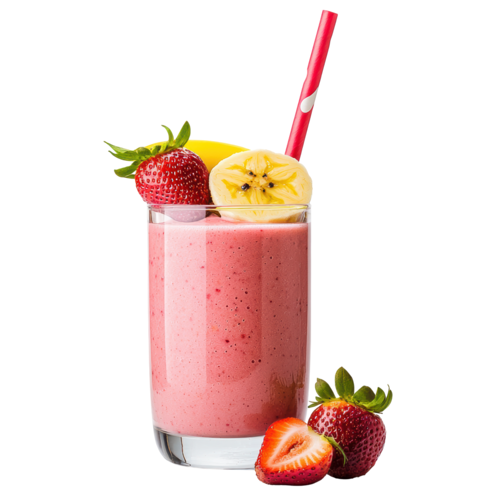 Free Isolated on Transparent Background, refreshing smoothie drink made with strawberries and banana offers delightful taste experience png