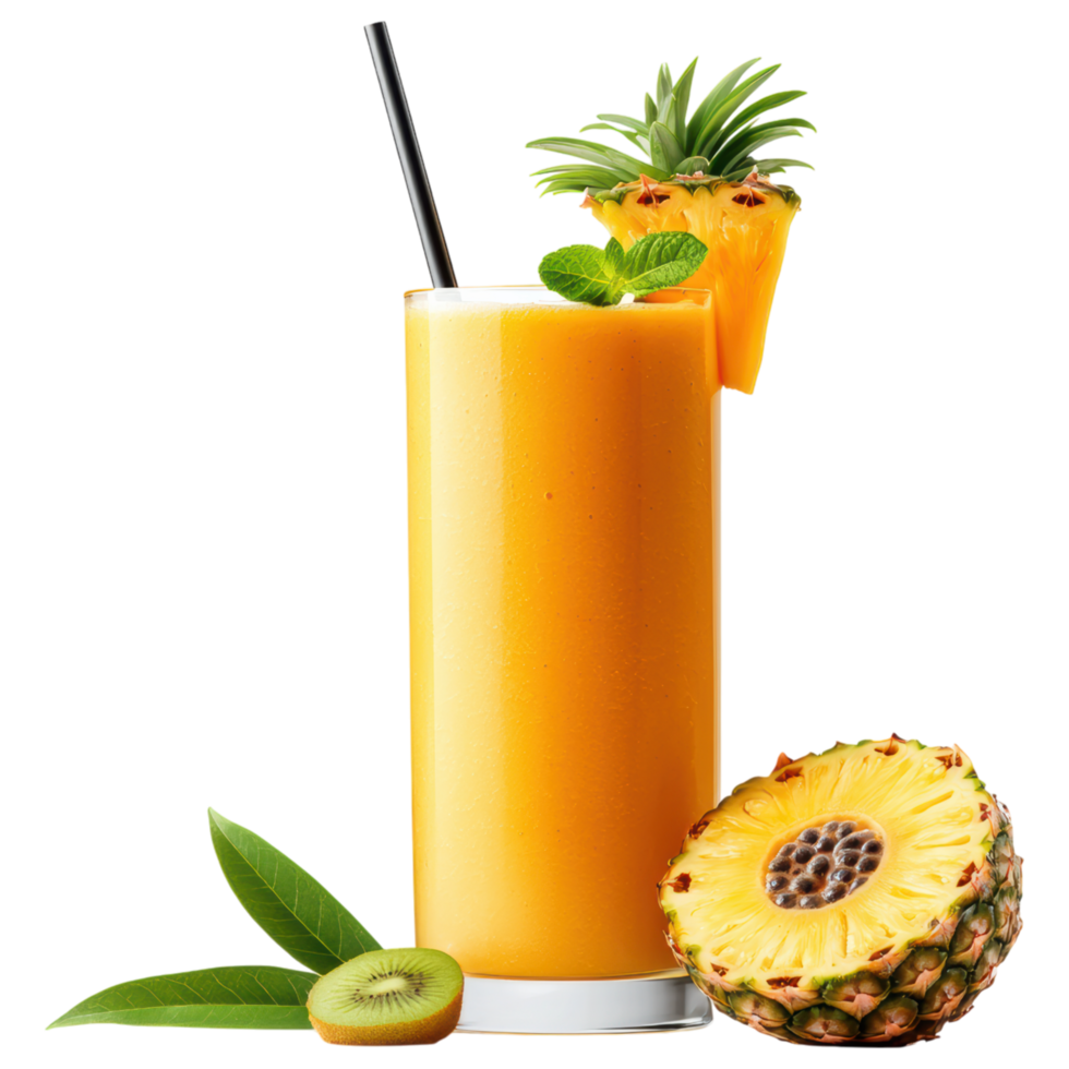 Free Isolated on Transparent Background, Refreshing smoothie drink with tropical flavors garnished with pineapple and mint leaves png