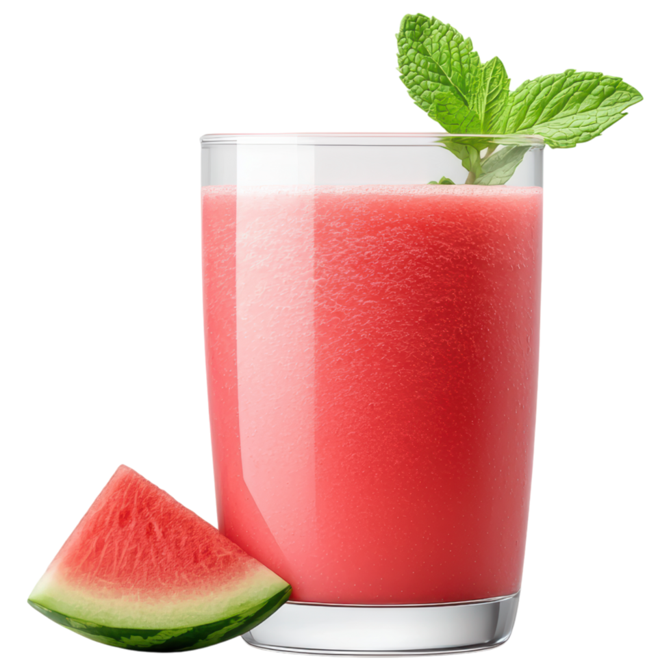 Free Isolated on Transparent Background, Refreshing watermelon smoothie drink with mint leaves is perfect for hot day png